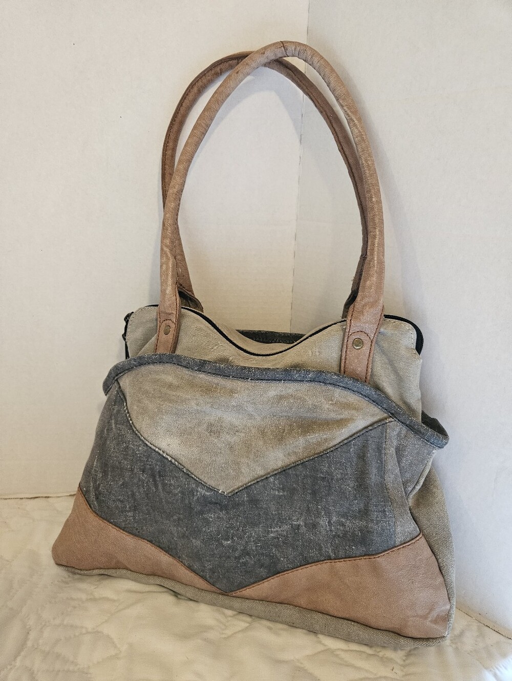 MONA B UPCYCLED CANVAS/ VEGAN LEATHER TOTE